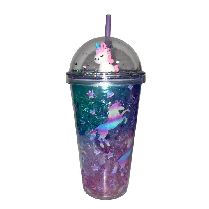 a. Ποτήρι Πλαστικό Unicorn Εφέ Πάγου με Καλαμάκι 450ml