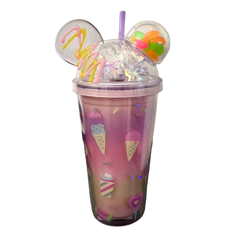 a. Ποτήρι Πλαστικό Minnie Ροζ με Καλαμάκι 450ml
