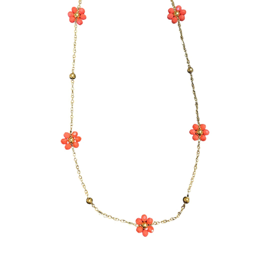 Κολιέ Flower σε Χρυσό & Κοραλί από Ανοξείδωτο Ατσάλι