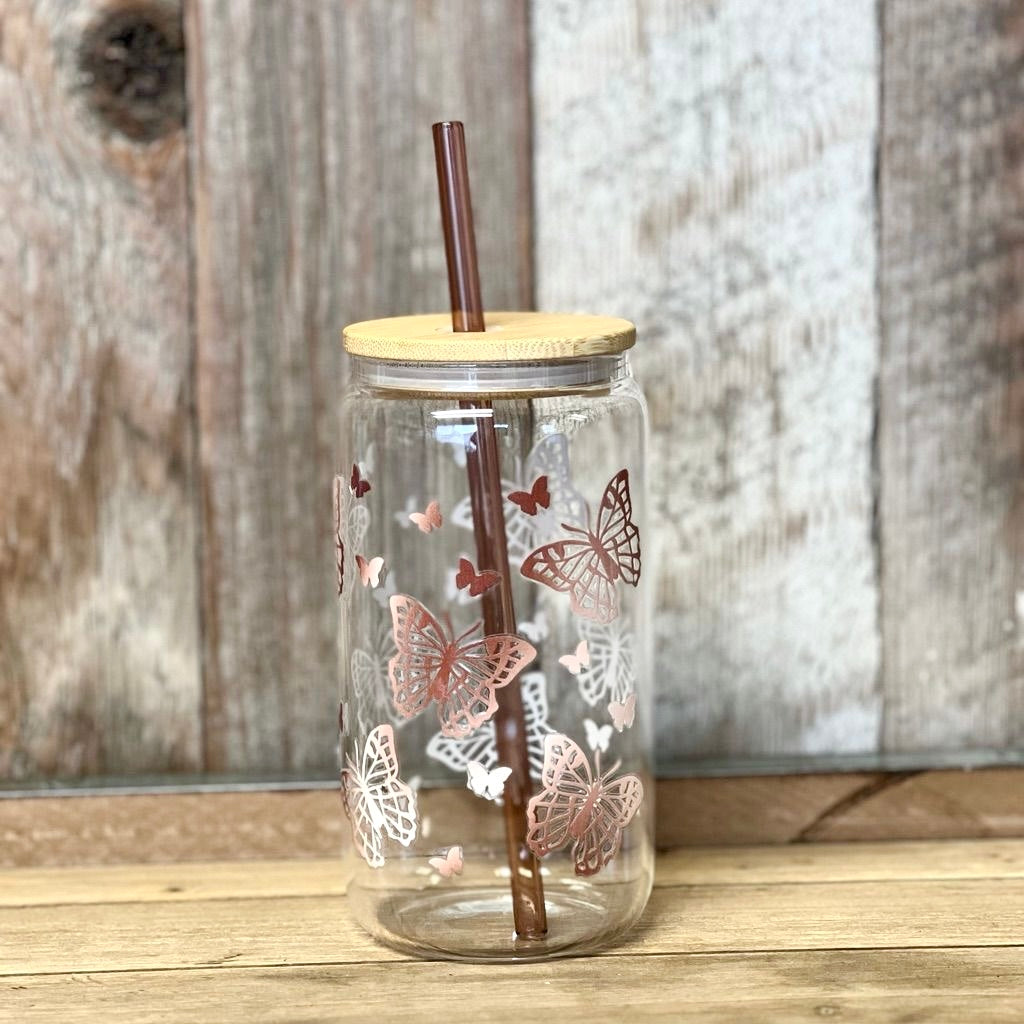 b. Γυάλινο Ποτήρι Tulip με Καλαμάκι & Bamboo Καπάκι 500ml
