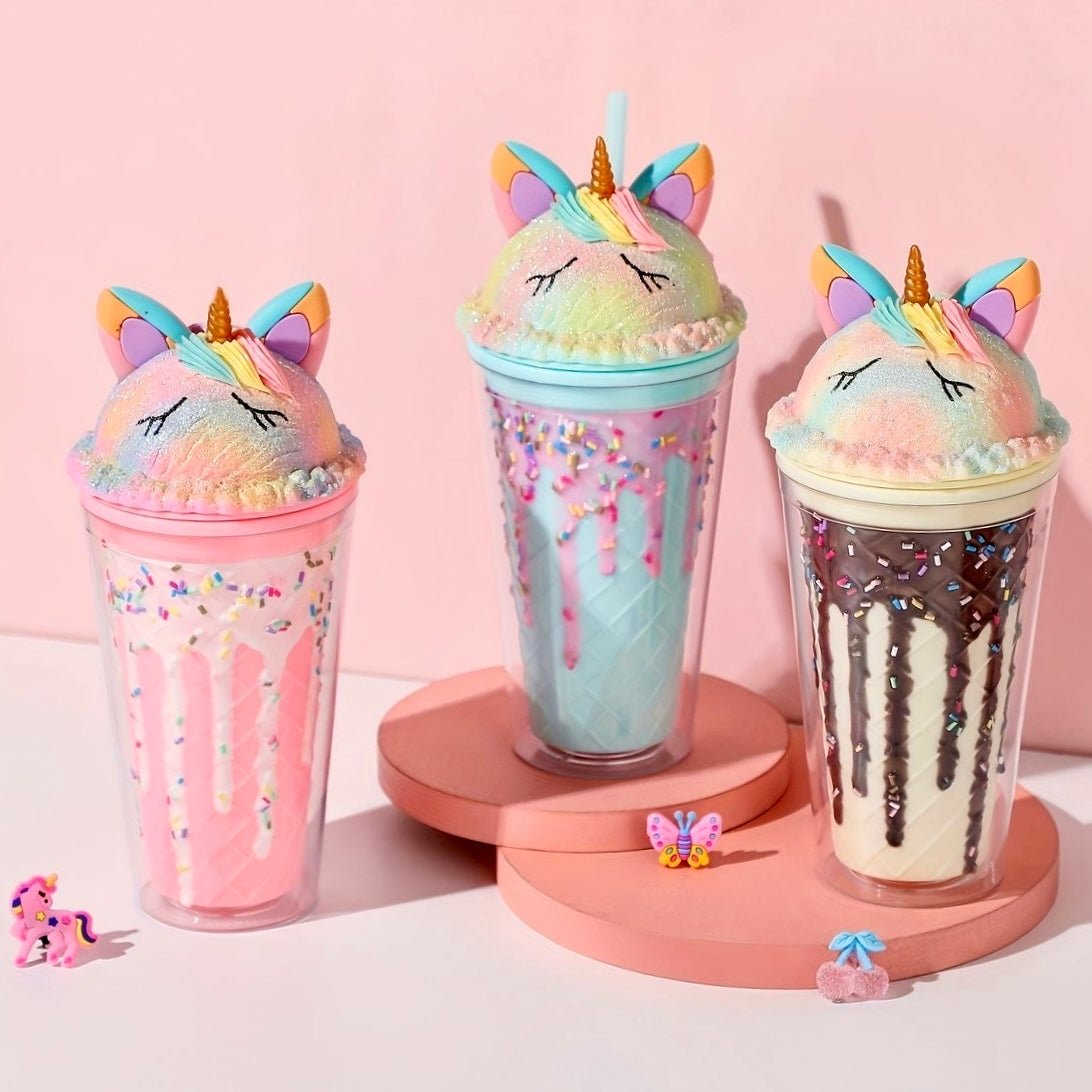 a. Ποτήρι Πλαστικό Candy Unicorn με Καλαμάκι 450ml
