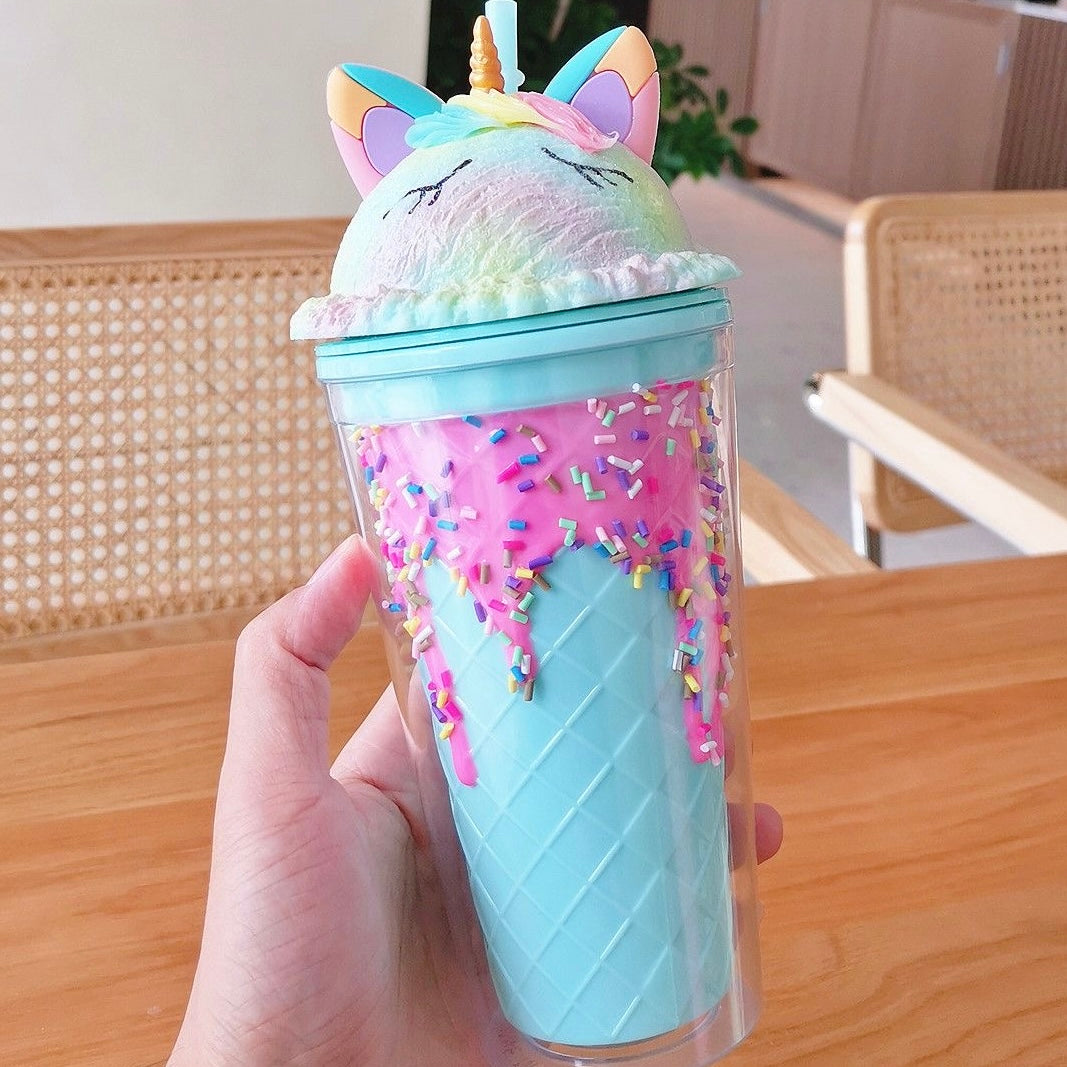 a. Ποτήρι Πλαστικό Candy Unicorn με Καλαμάκι 450ml
