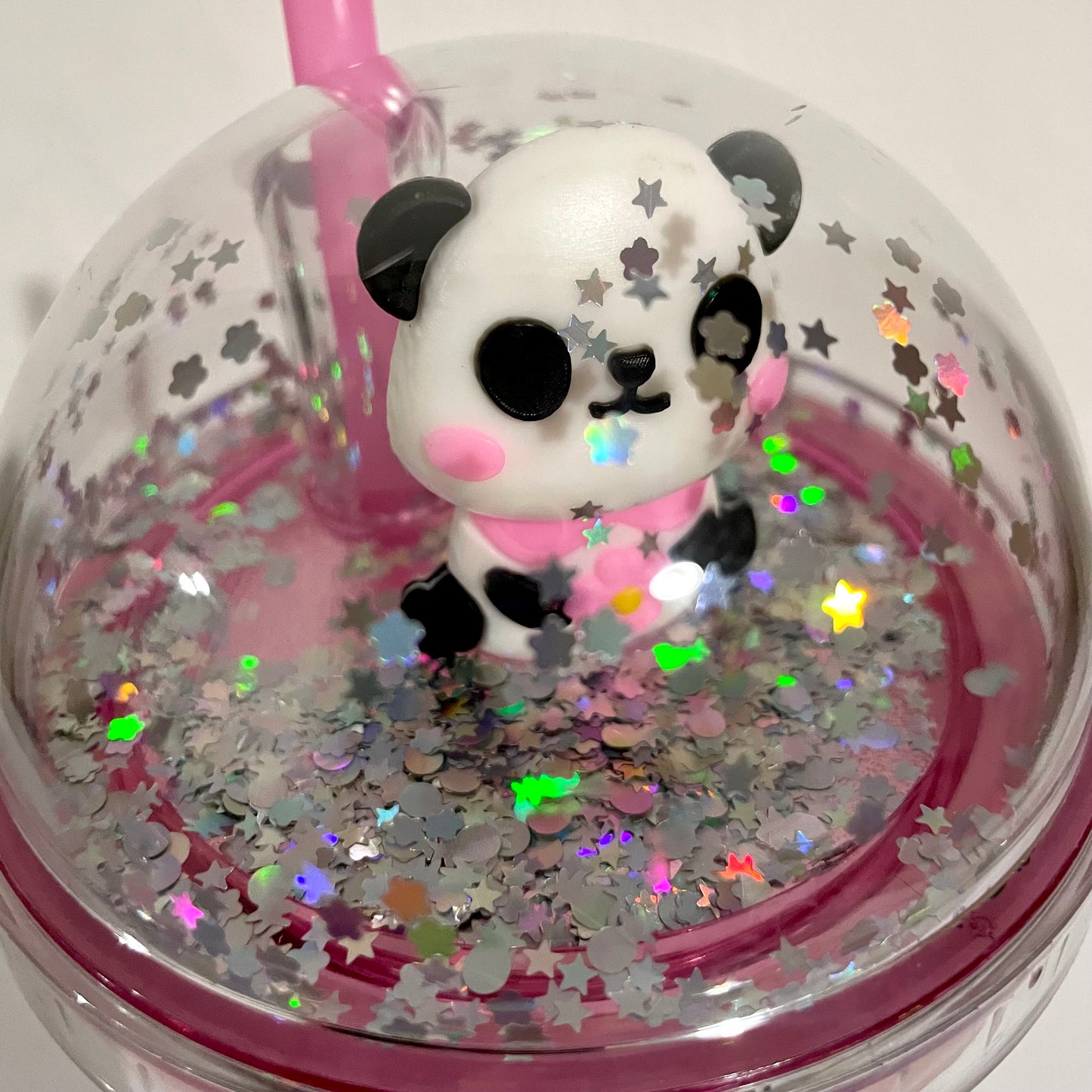 a. Ποτήρι Πλαστικό Panda Ροζ με Καλαμάκι 450ml