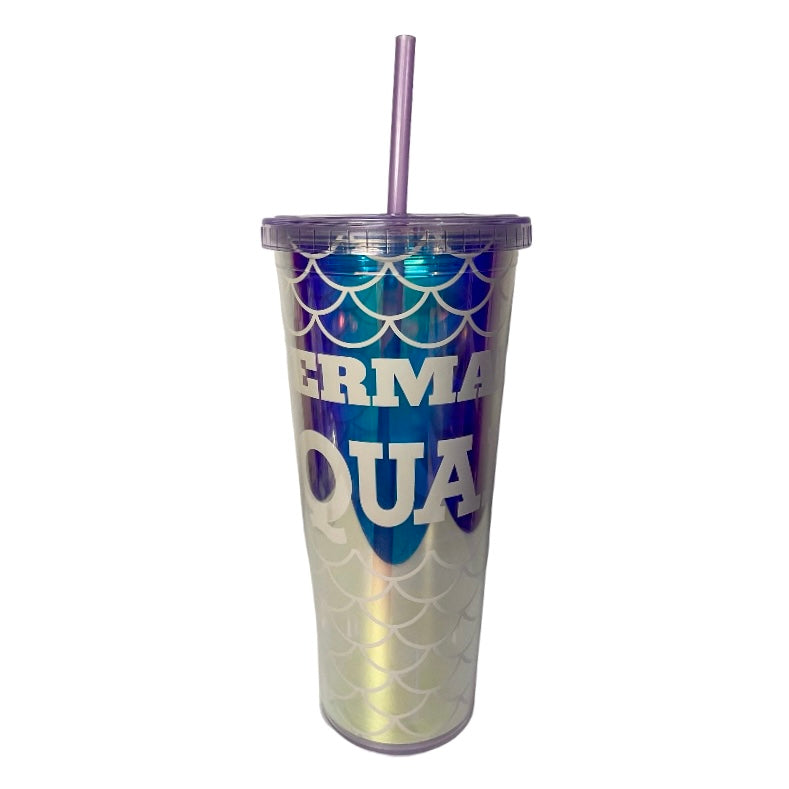 a. Ποτήρι Πλαστικό Mermaid με Καλαμάκι 650ml