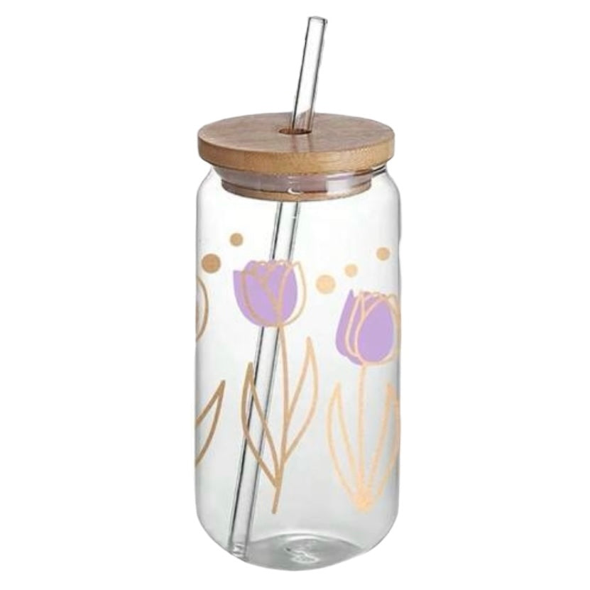 Γυάλινο Ποτήρι Tulip με Καλαμάκι & Bamboo Καπάκι 500ml