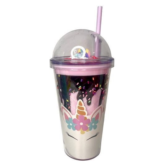 Ποτήρι Πλαστικό Candy Unicorn με Καλαμάκι 450ml