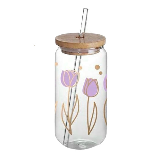 Γυάλινο Ποτήρι Tulip με Καλαμάκι & Bamboo Καπάκι 500ml